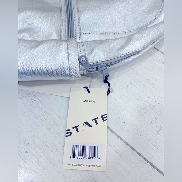 NEW State Kane Kids Backpack in Metallic Silver NWT - Picture 4 of 7